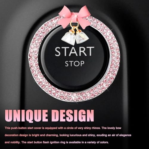 Car Push Start Button Cover Ring, Engine Start Button Cover, Cute Bow Pink