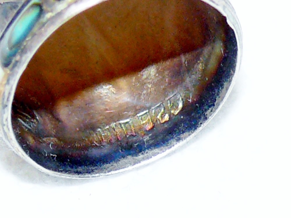 Antique Sterling Silver 925 Thimble Mexico Abalone Shell Applied Scroll 2.3 Gram