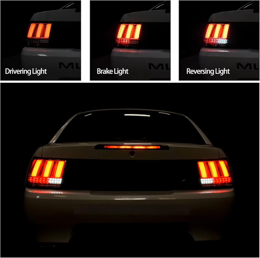 Tail Light Compatible with 1999-2004 Ford Mustang, Smoke Black Sequential LED Ba