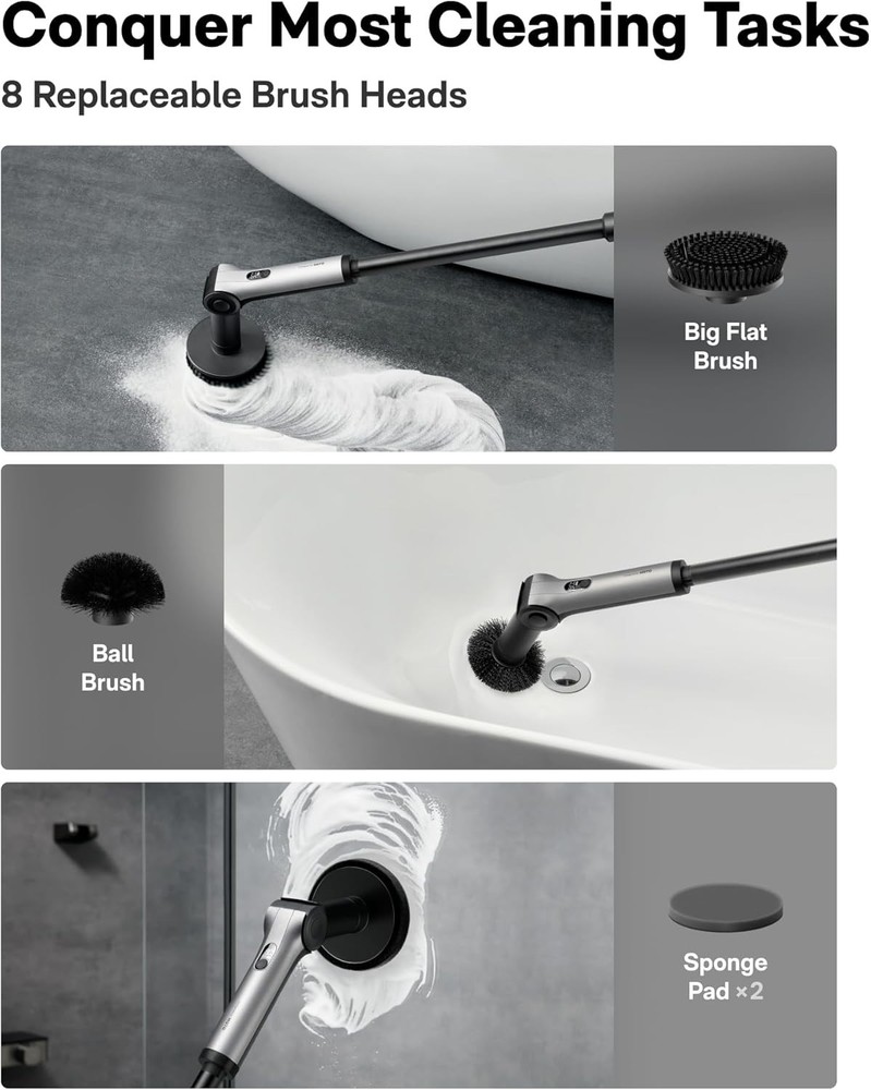 HOTO Flexi Cordless Electric Spin Scrubber, Adjustable Angle. NEW