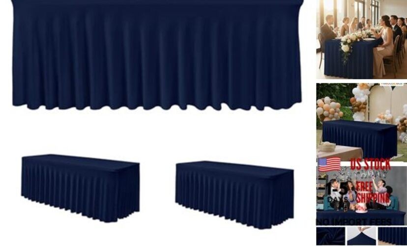 4ft Spandex Tablecloth 2 Pack Fitted Stretch Table 24x48 Inch| 2 Pack Navy