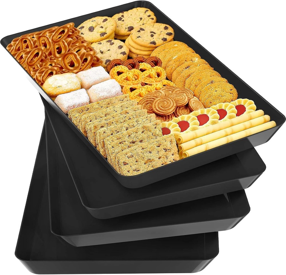 SpaceTrove 4-Pack Serving Tray Set, Reusable Plastic Serving Platter for Party S