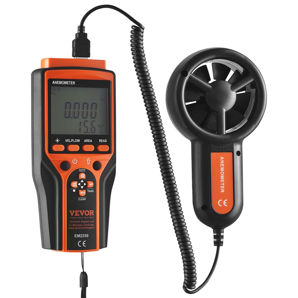 VEVOR Split Handheld Anemometer Digital Wind Speed CFM Meter Gauge 14-140℉ LED