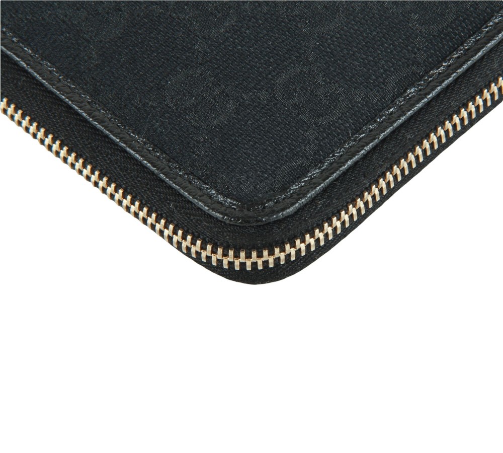 Authentic Gucci Black GG monogram canvas zip around agenda notebook