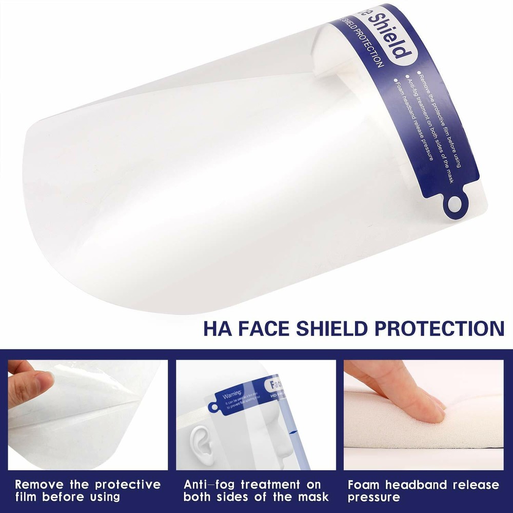 Reusable Clear Full Face Shields/Face Masks with Sponge Pad Adjustable Elastic B