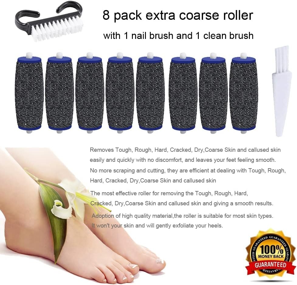 8 Pack Extra Coarse Replacement Rollers for Amope Pedi Black, Blue, White