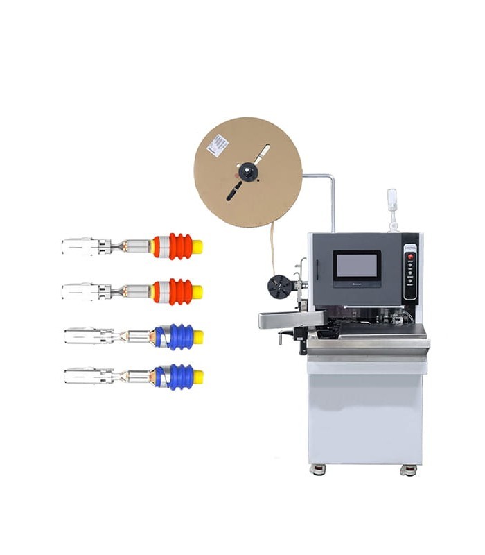 Semi-automatic machine for cutting, peeling, crimping and inserting connection