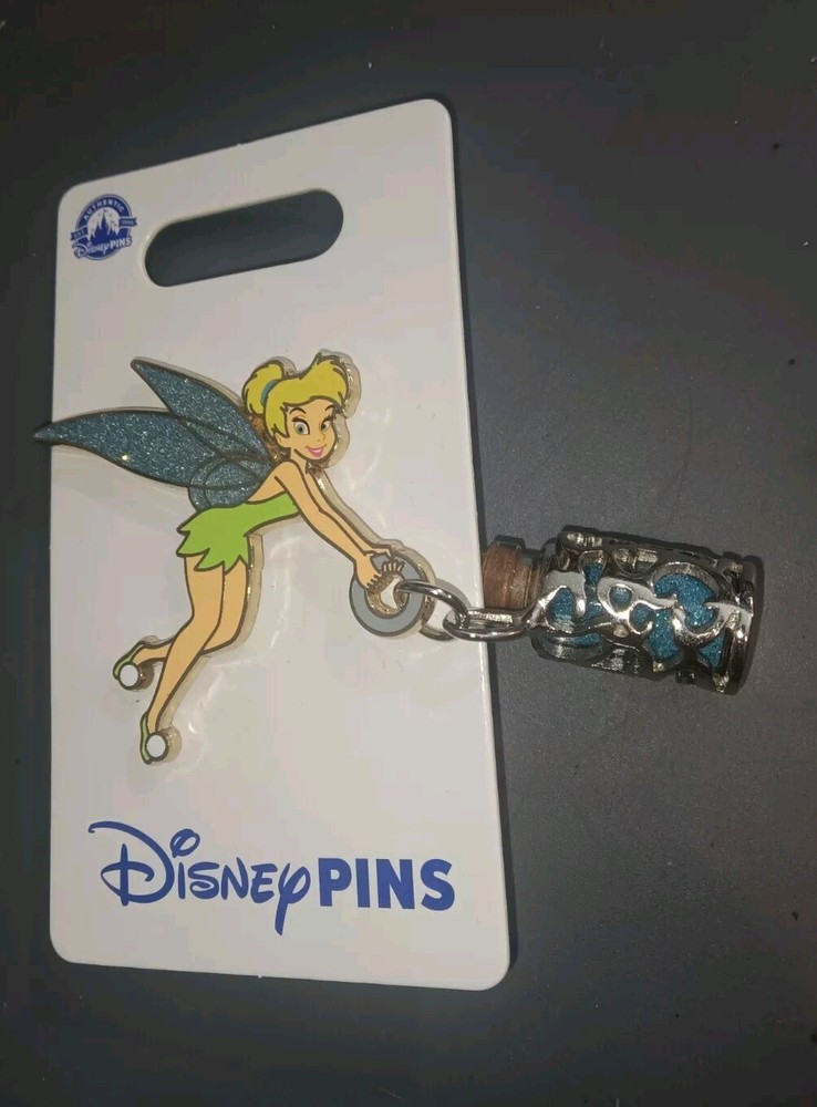 Disney Pin Tinker Bell Glitter Wings Glass Jar Pixie Dust