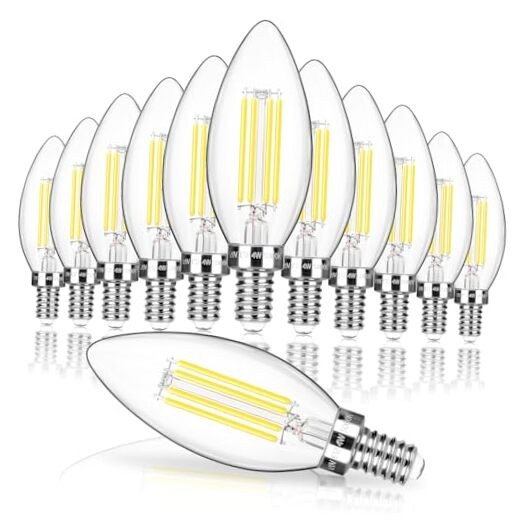 ELED Candelabra Bulb 40W Equivalent, 500LM Chandelier Light 12 Daylight White