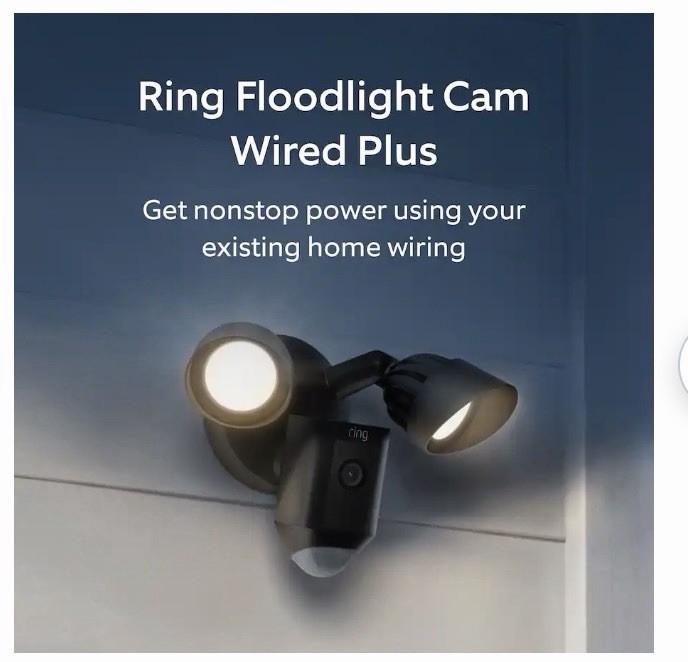 Ring Floodlight Cam Wired Plus Black Outdoor Wired Motion Detection Camera