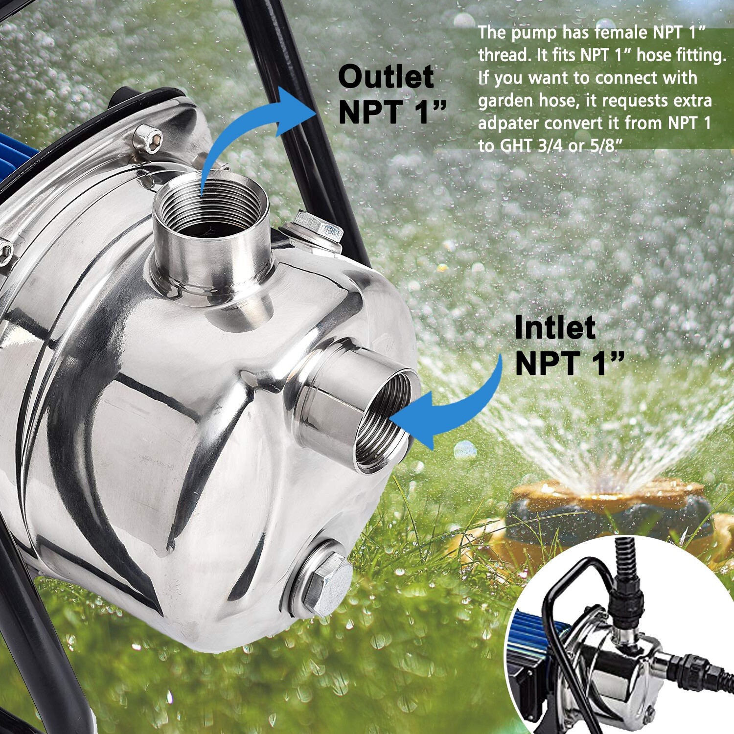 FLUENTPOWER 1HP Stainless Steel Garden Booster Water Sprinkling Pump