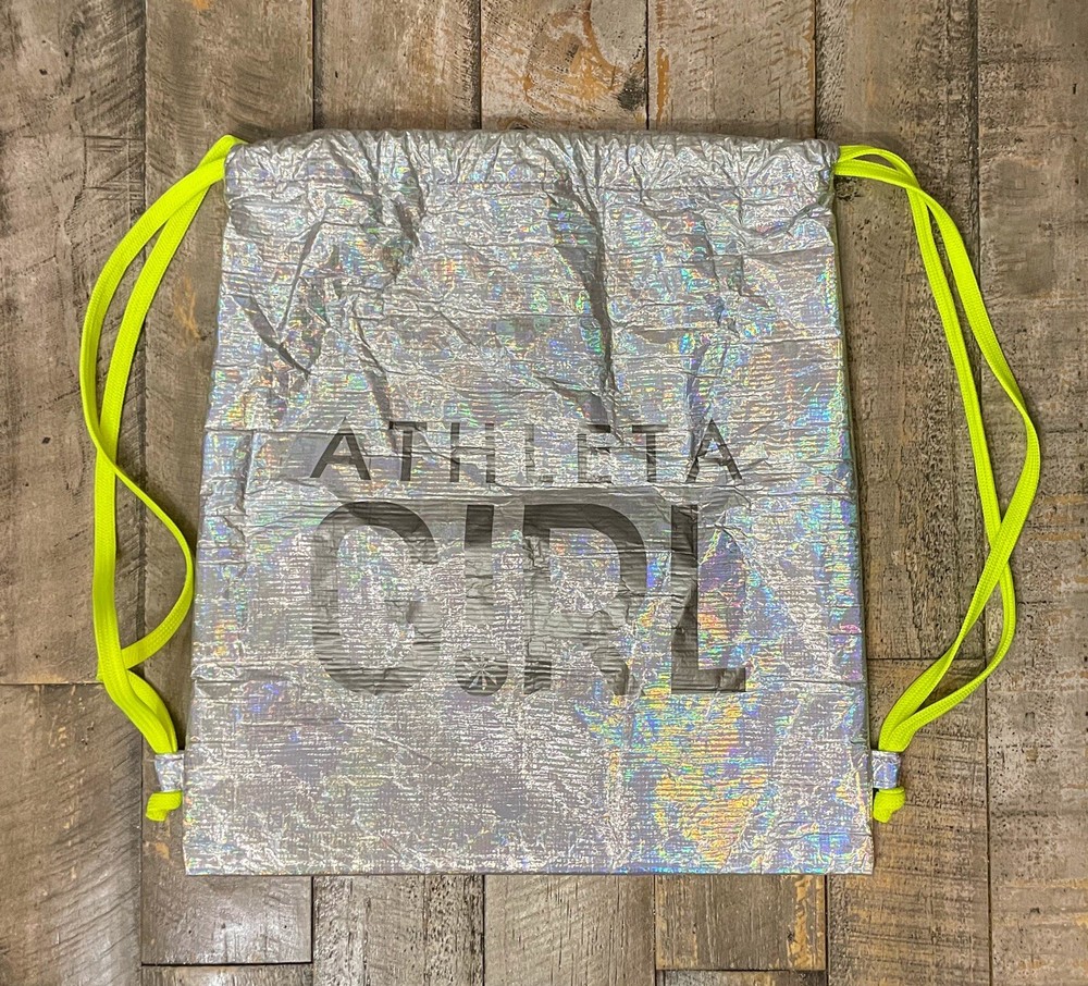 Athleta Girl Bag Holographic Silver Drawstring Backpack