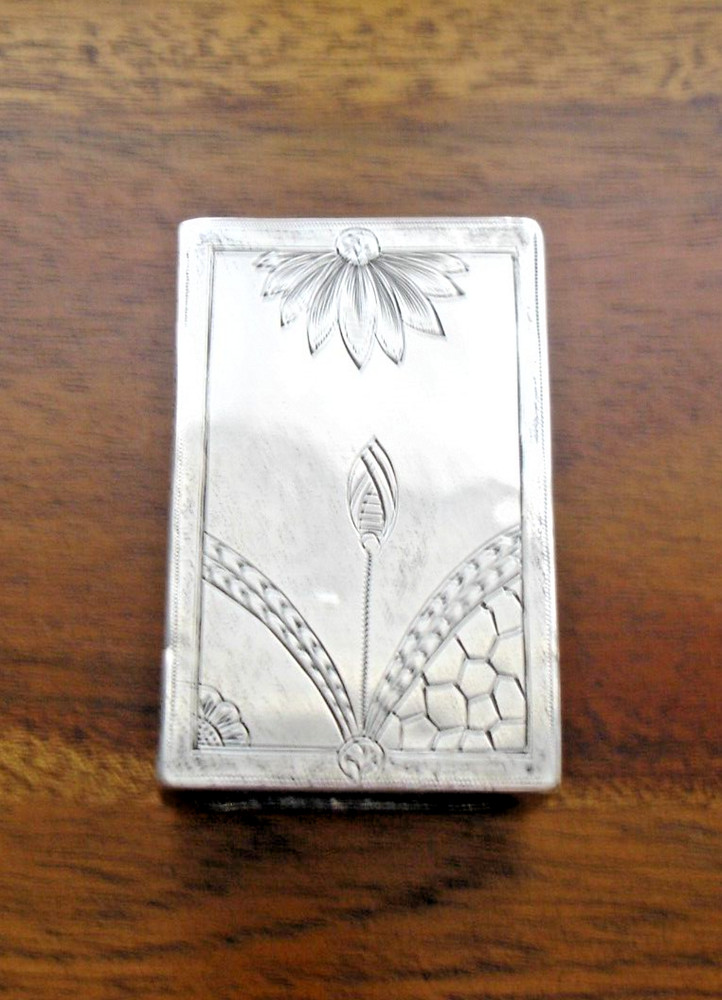 Russian Silver Match Striker Case marked ИК 84 Floral Engraved
