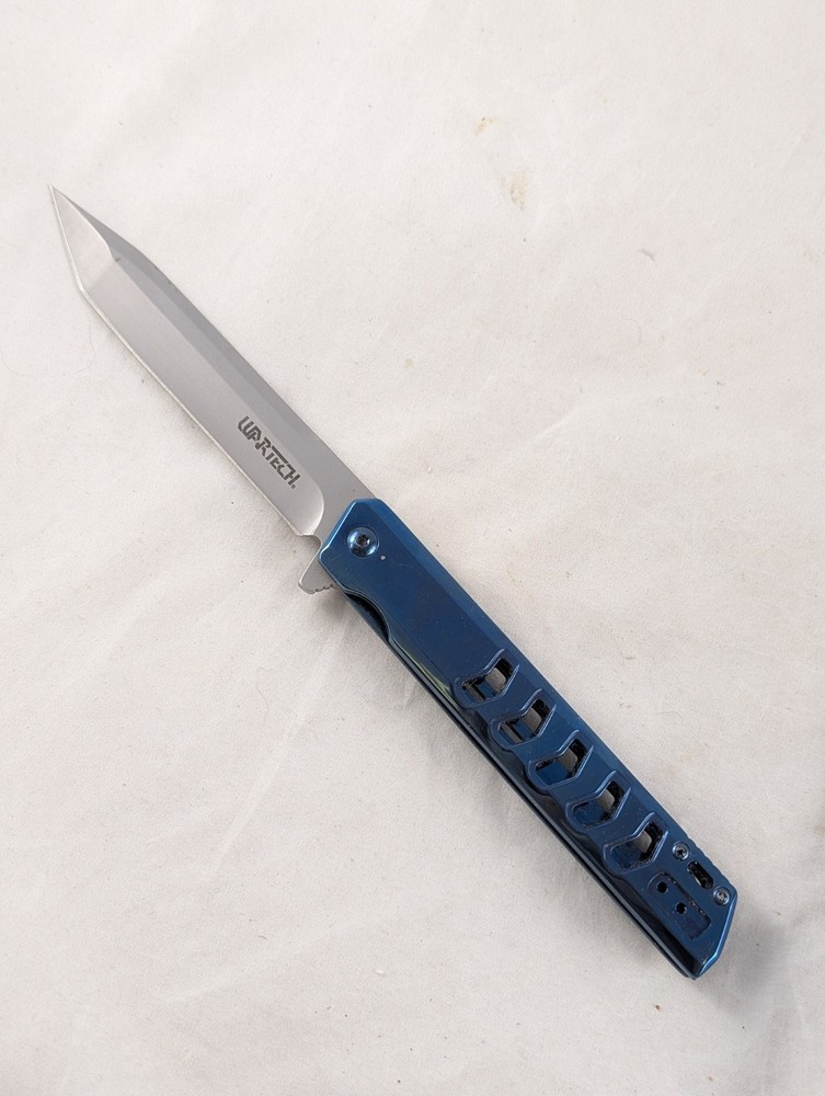 Spring Assist Folding Knife WARTECH Tanto Blade Tactical Blue
