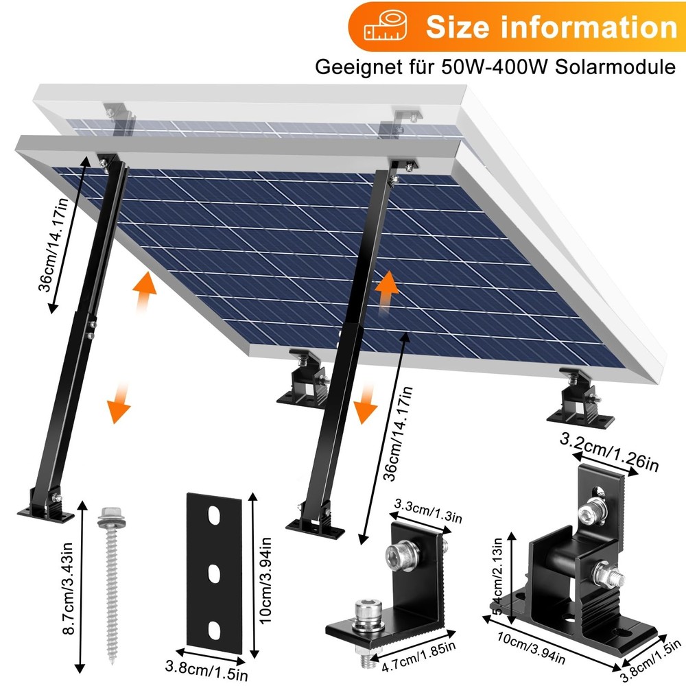 Solar Panel Mount, Aluminum Alloy Adjustable Solar Panel Tilt Mount Brackets,...