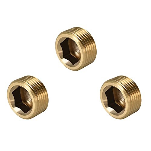 1/2" NPT Plug Brass Pipe Fitting, Counter sunk Thread Internal 1/2inch 3 Pcs