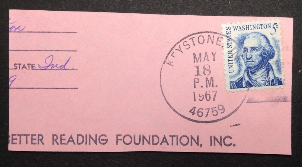 Keystone, IN May 18, 1967 - U.S. Postage Stamp Cut Postmark