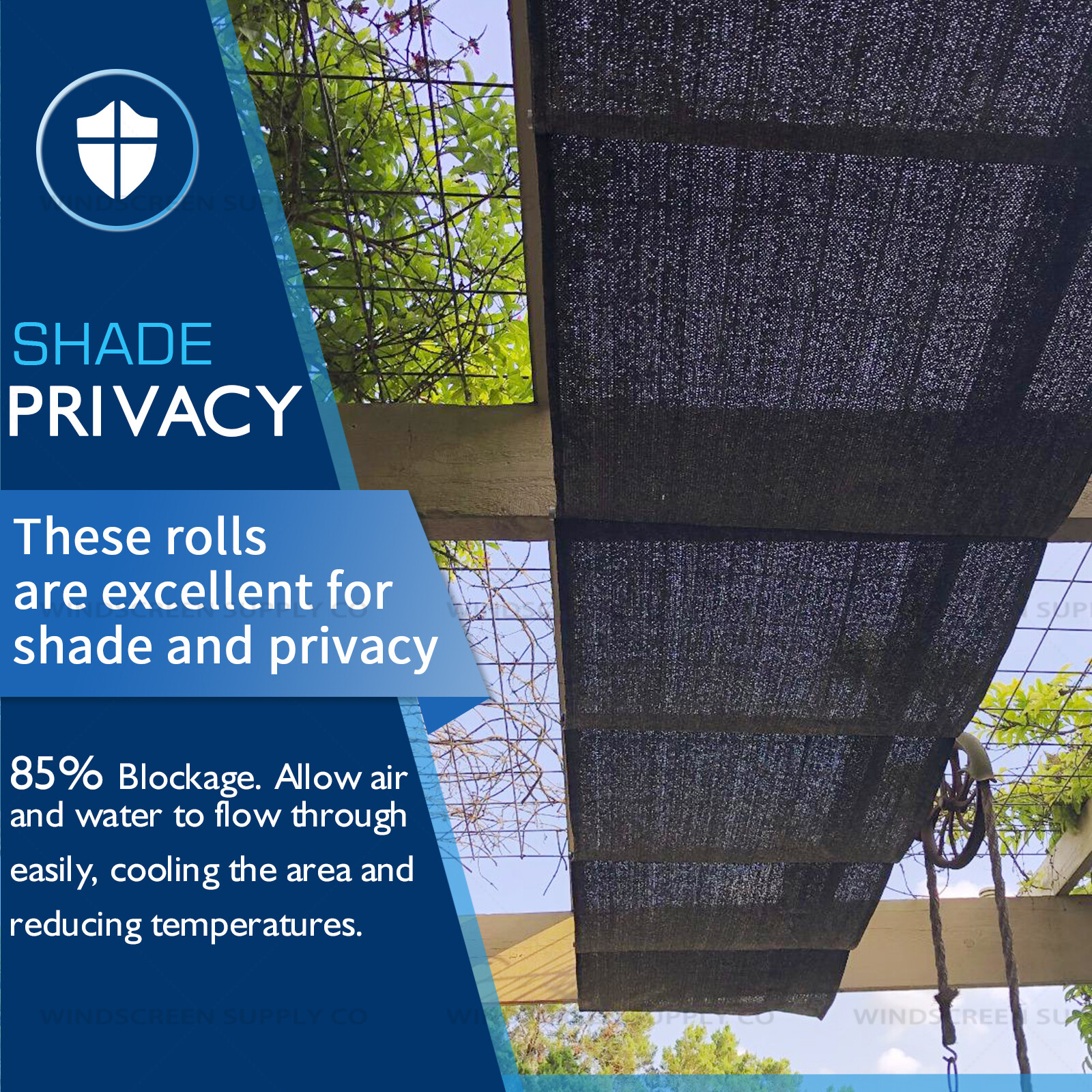 7'8" x 100 ft Shade Cloth Roll – UV Sunblock Mesh Fabric by WindscreenSupplyCo