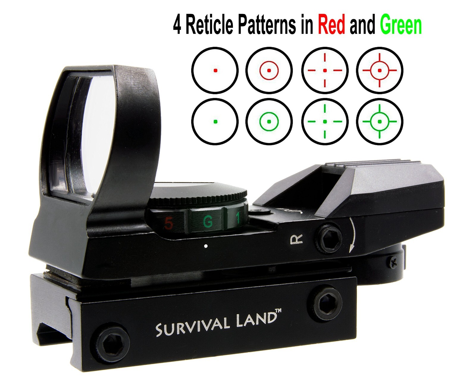 Survival Land Reflex Sight with 4 Selectable Red or Green Patterns