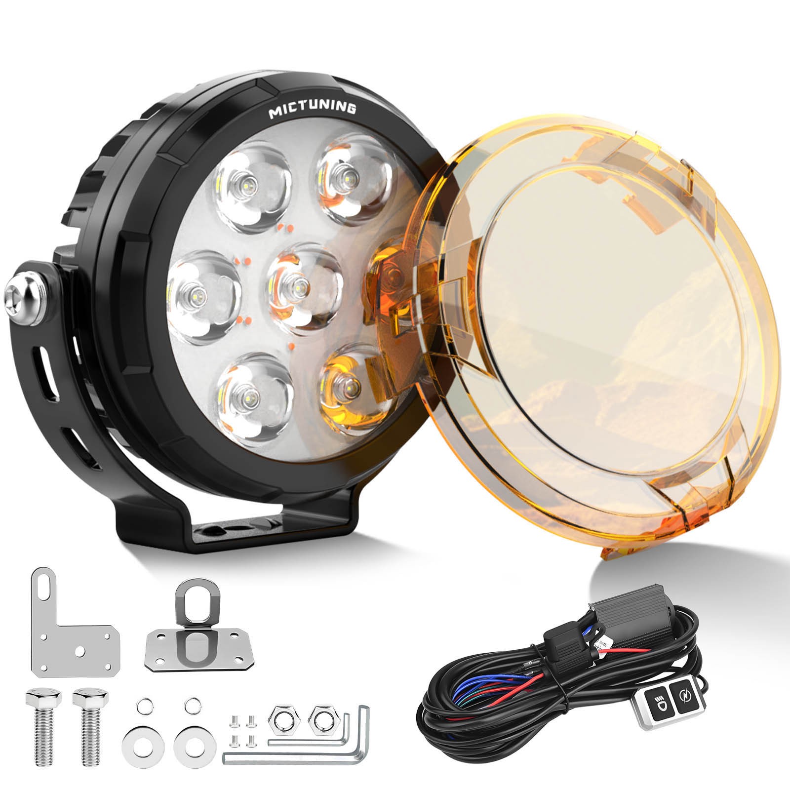 2x 4.5" Motorcycle Round LED Driving Work Light Pods Fog Spotlight w/Amber Cover