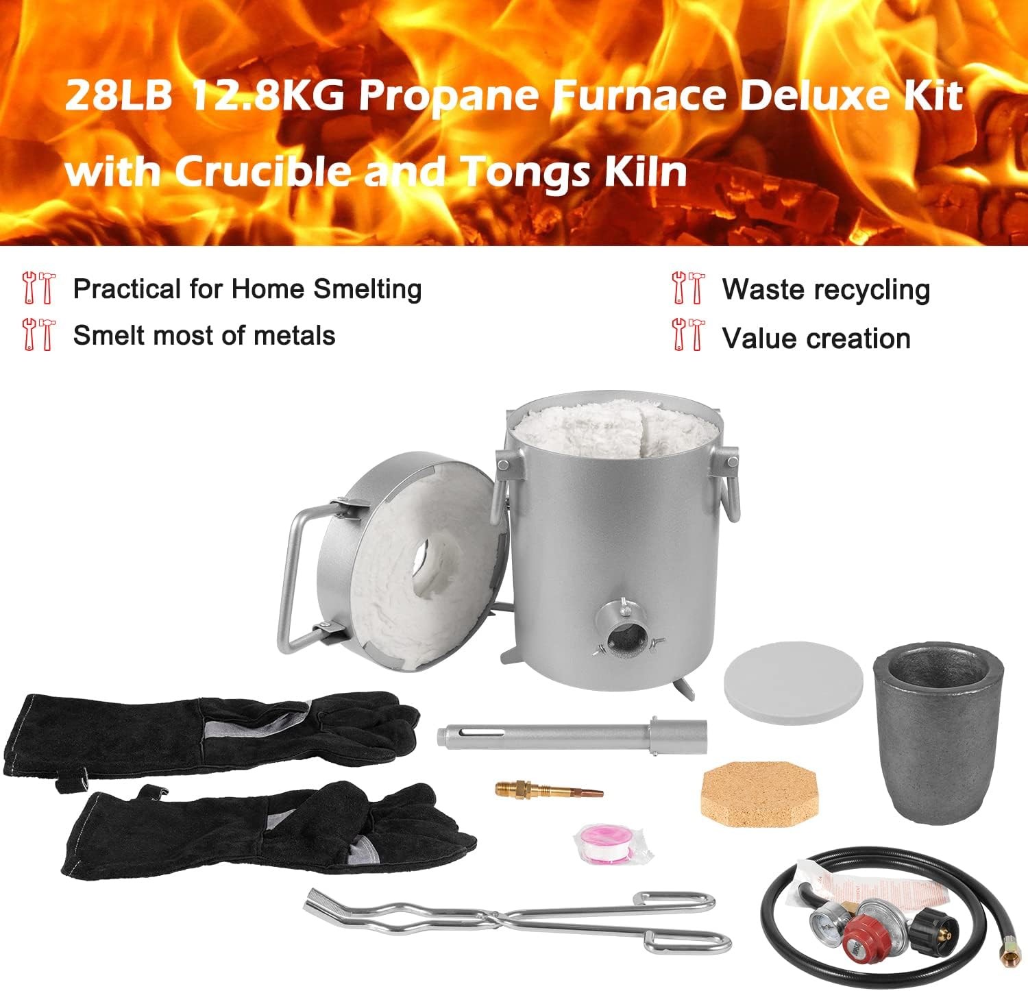 28LB/12.8KG Propane Furnace Kit Smelting Gold Silver Copper Scrap Metal Casting