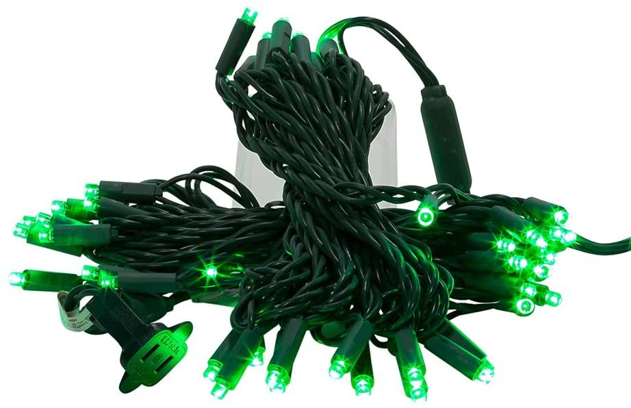 50 LED Green Lights Green Wire