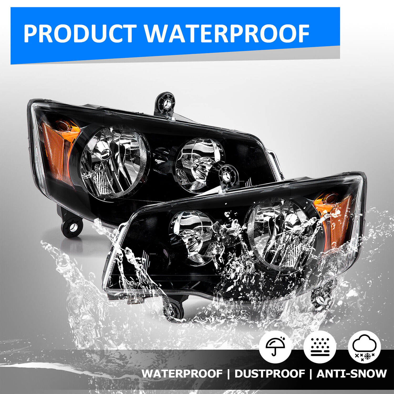 Headlights For 11-20 Dodge Grand Caravan 08-16 Chrysler Town&Country Black lamps