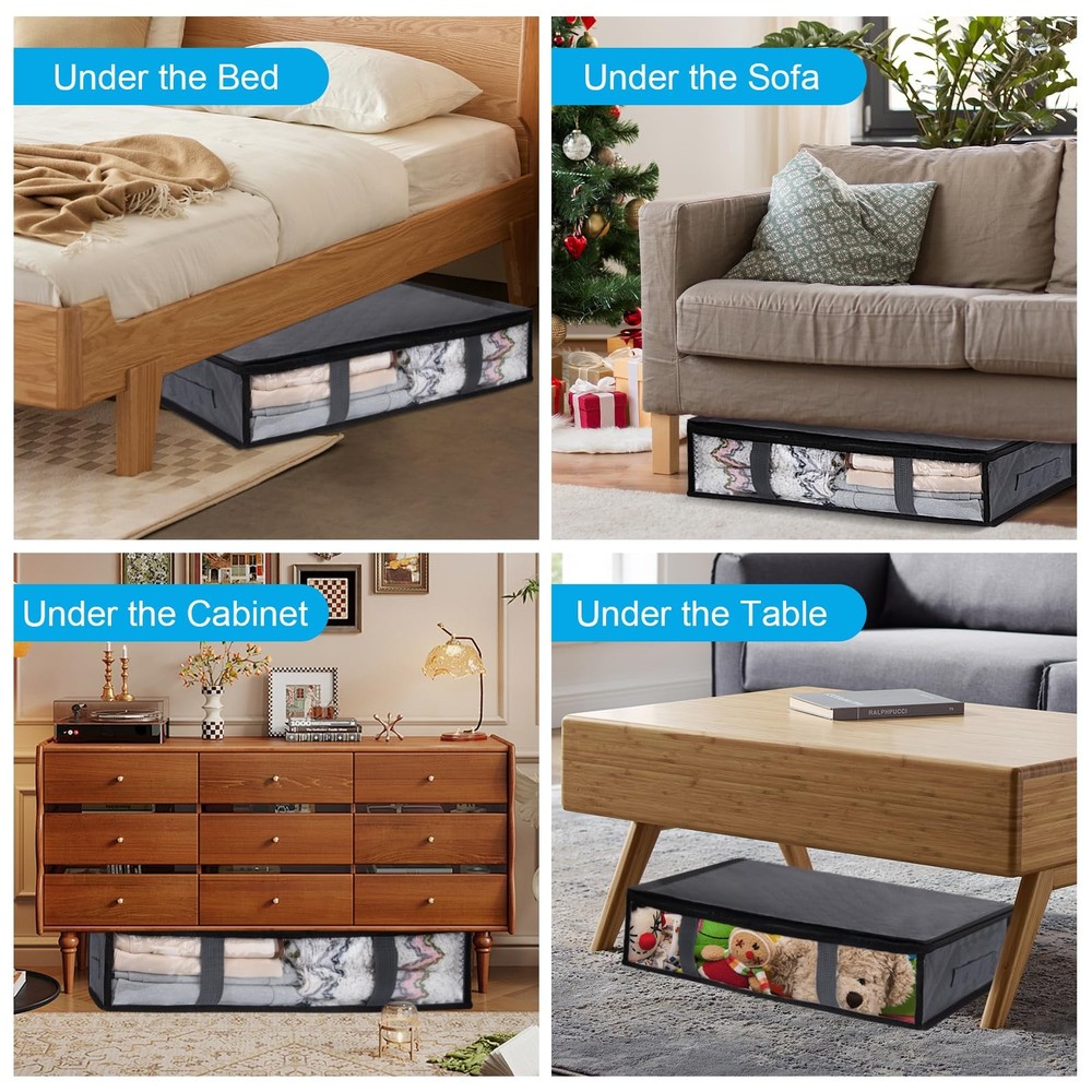 10 Pack Under Bed Storage Containers, Foldable, Clear Window, Handles, Bins