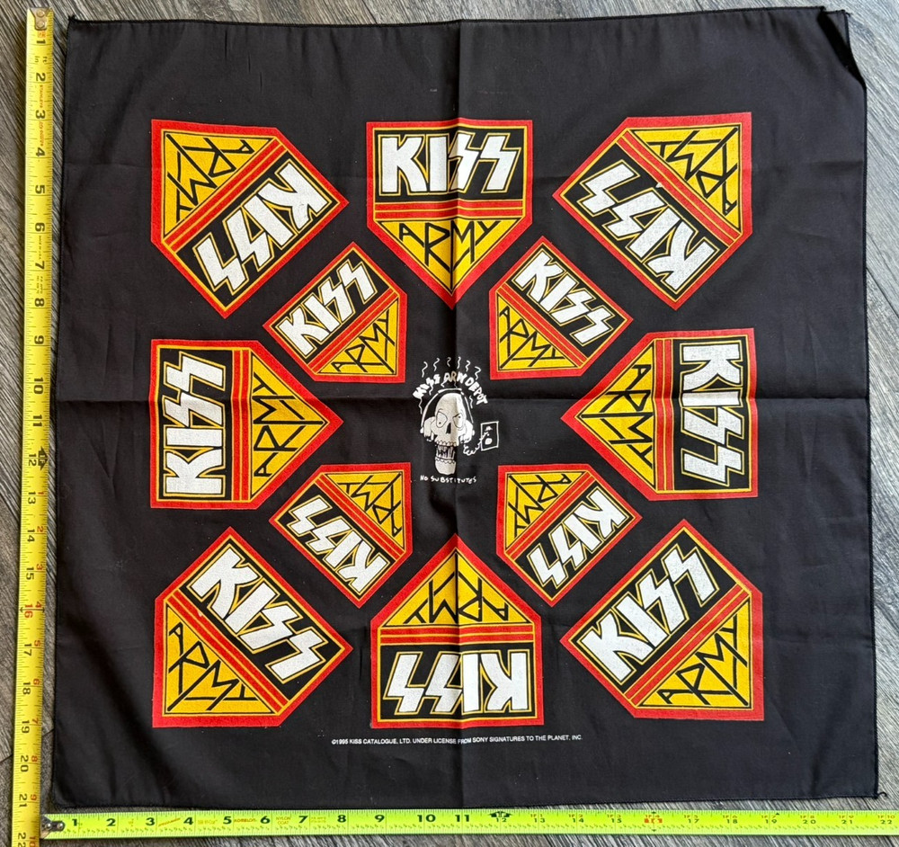 KISS Bandana Kiss Army Logo Shield 1995 UNWORN Vintage Kiss Memorabilia 21x22 A
