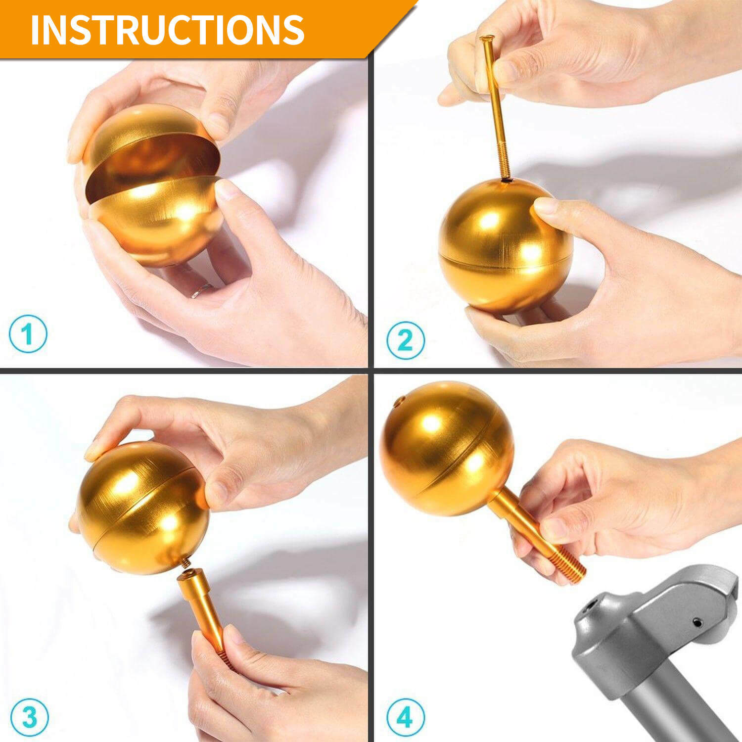 Anley Authentic 3" Flagpole Ball Topper Ornament - Gold Anodized Aluminum Finish