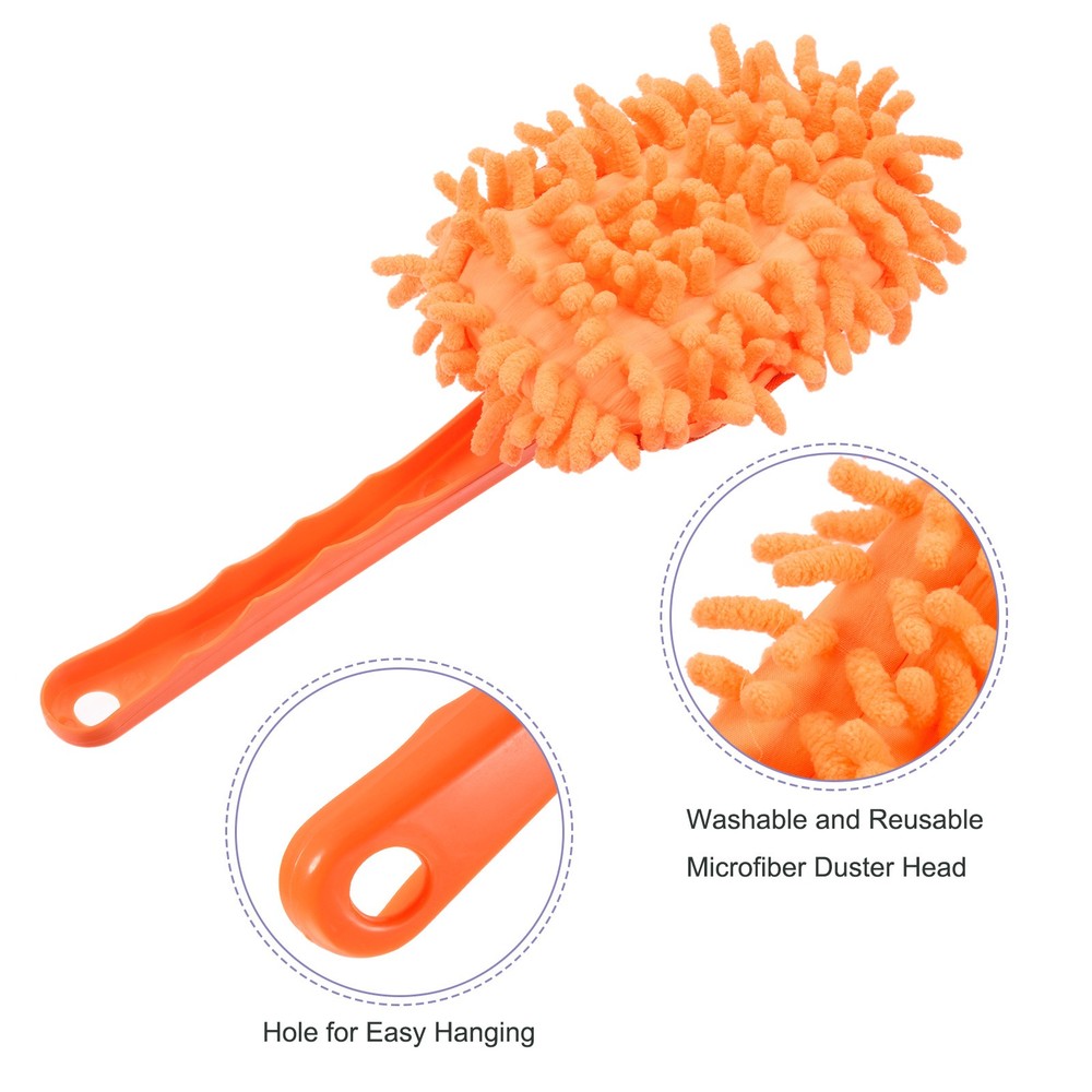 2Pcs Microfiber Chenille Duster Washable Cleaning Brush Dusting Tool Orange
