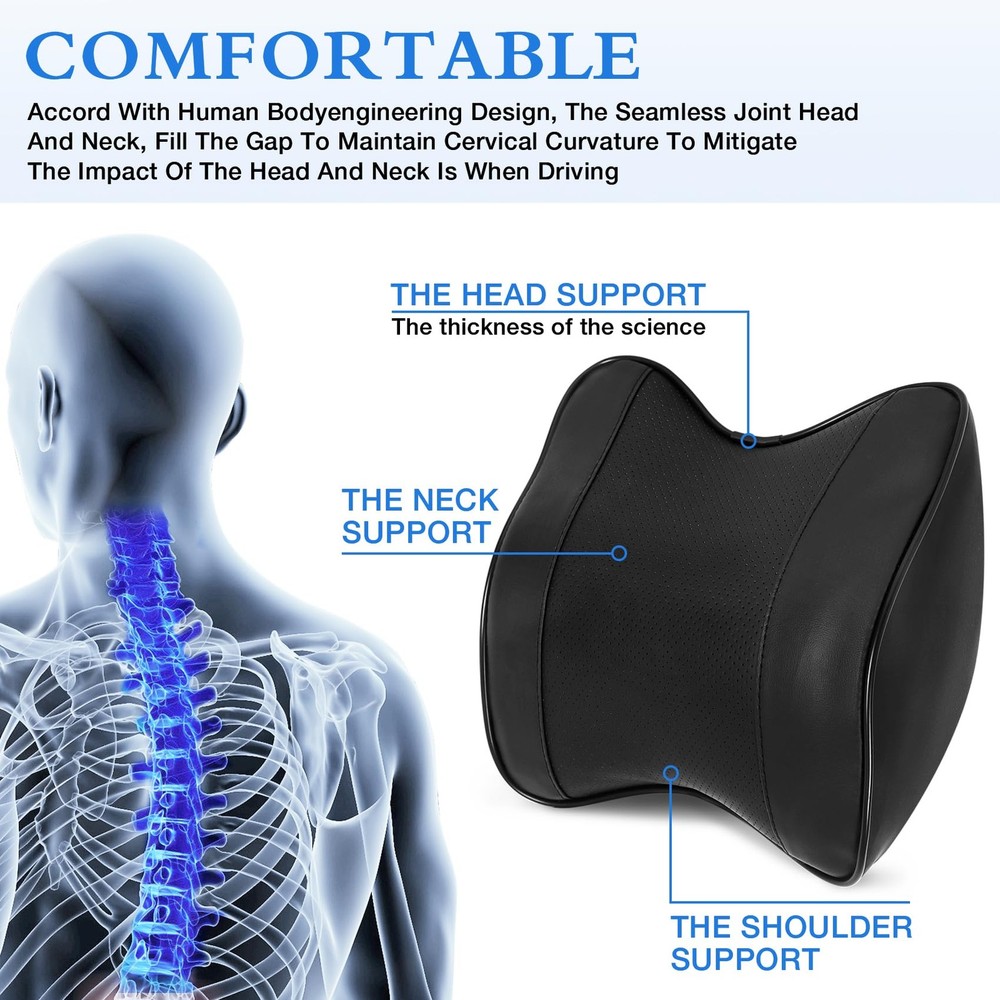 SCEDREAM 2 Pack Car Neck Pillow, Softness Leather Headrest 2 Pack, Black