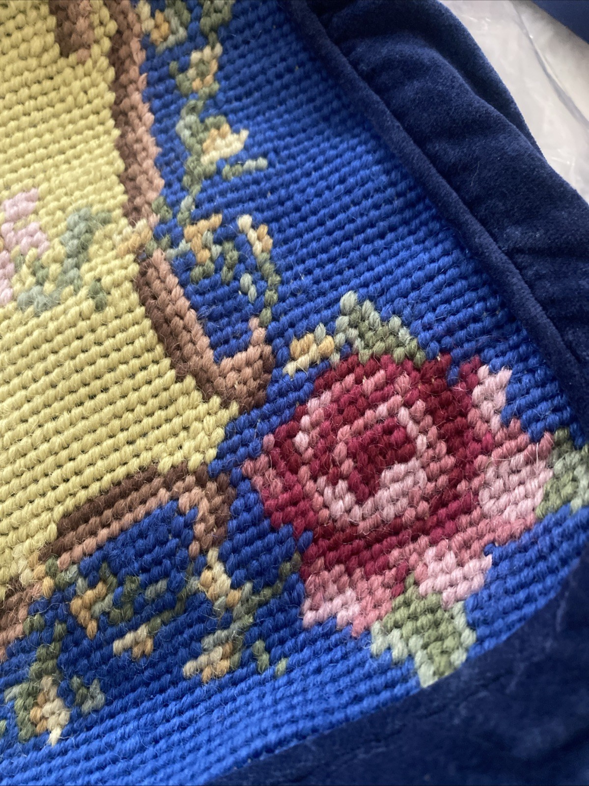 17x17” Rooster Needlepoint Chair Cushion Cover Case French Country Blue Flowers