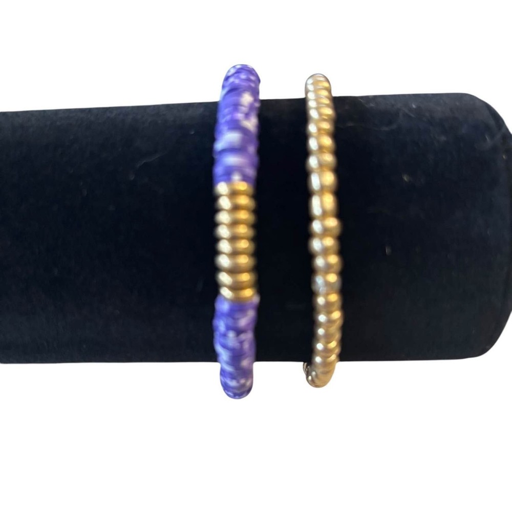 Handmade Beaded Stretch Bracelet Pair 0210