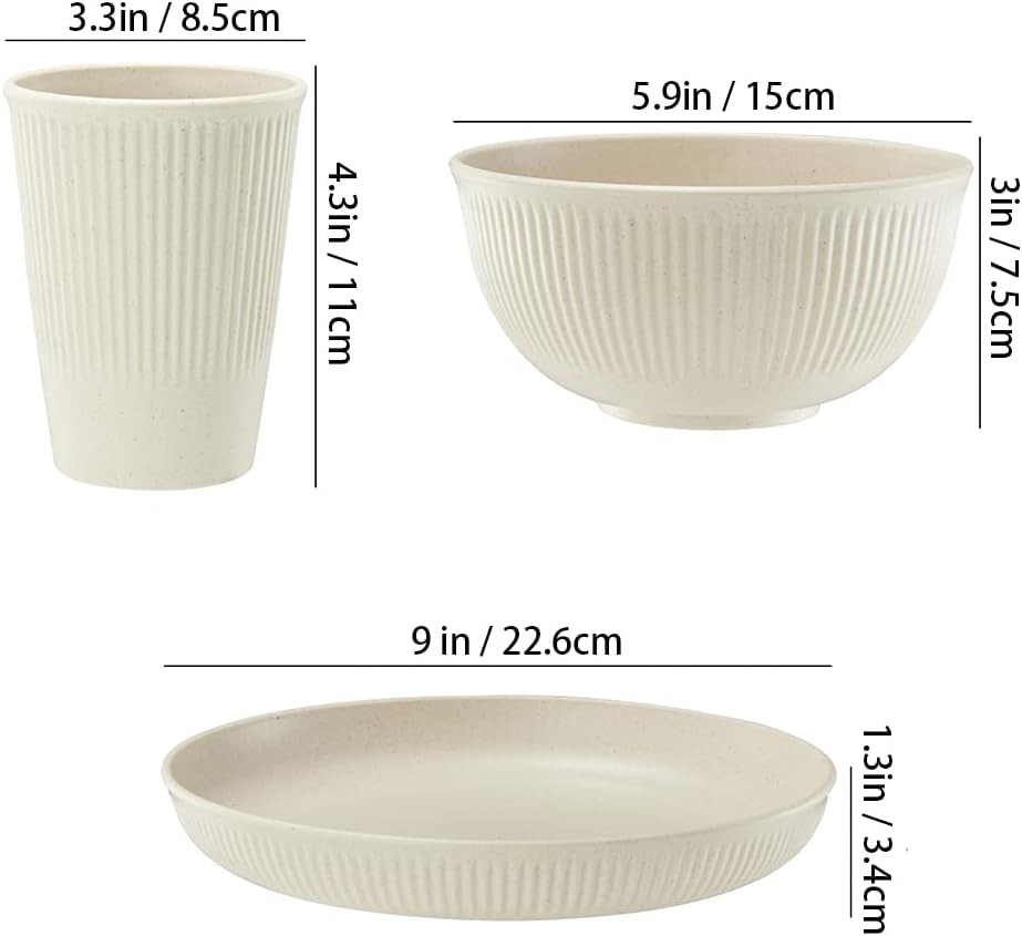 18pcs Wheat Straw Dinnerware Sets, HXYPN Unbreakable Reusable Multicolor