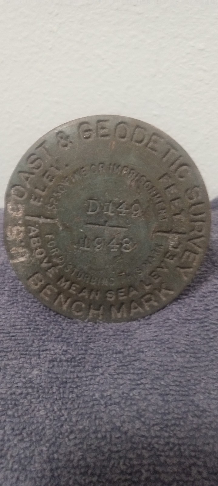 Antique 1948 U S Coast & Geodetic Survey Brass Survey Marker Retired