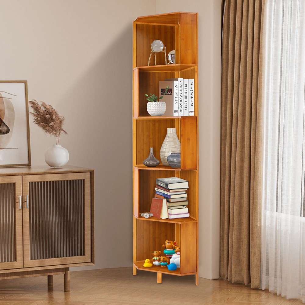 Rotating Bookshelf A-Shape Corner Bookcase Storage Freestanding Display Rack