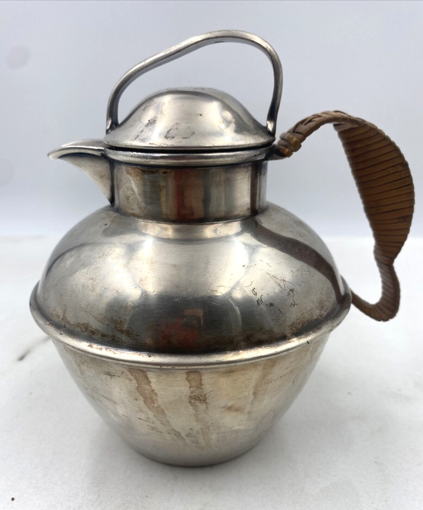 LBS Co. Tea Pot w/Lid Silverplated Wicker Handle Stamped
