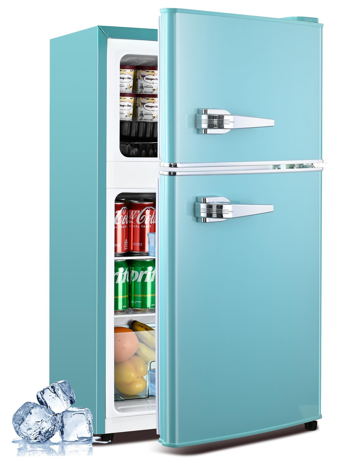 3.2 CuFt Retro Double Door Fridge Freezer 7 Temp Settings Blue