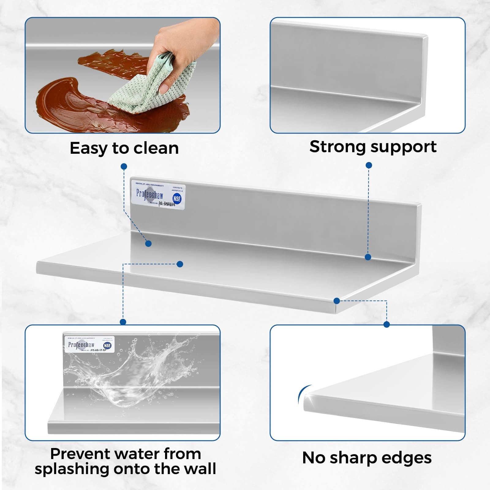 Stainless Steel Shelf Wall Mounted Commercial Stainless Steel Shelves 8.6 * 16 I