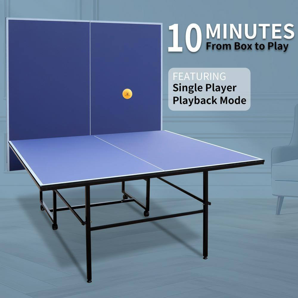 9 Ft. Mid-Size Foldable Table Tennis Table Ping Pong Table Set with Net, 2 Paddl