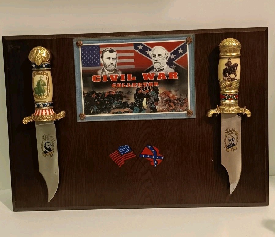 Bowie Knives Robert E Lee And Ulysses S Grant Civil War Wooden Plaque 17" x 12 "