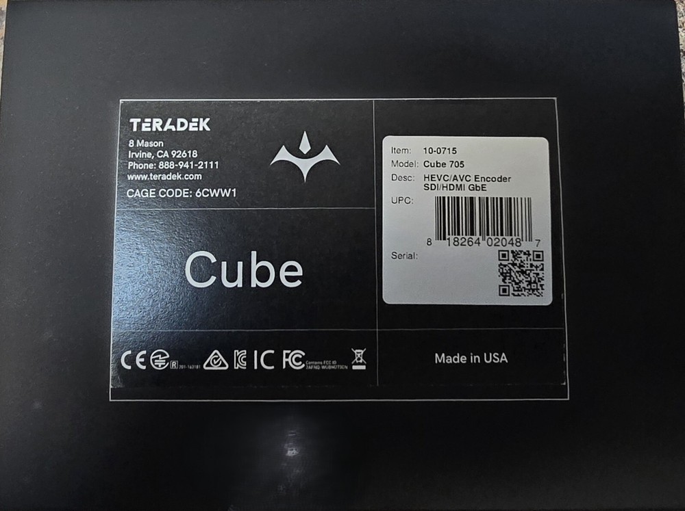 Teradek Cube 705 HEVC/AVC Encoder SDI/HDMI GbE- New In Open Box