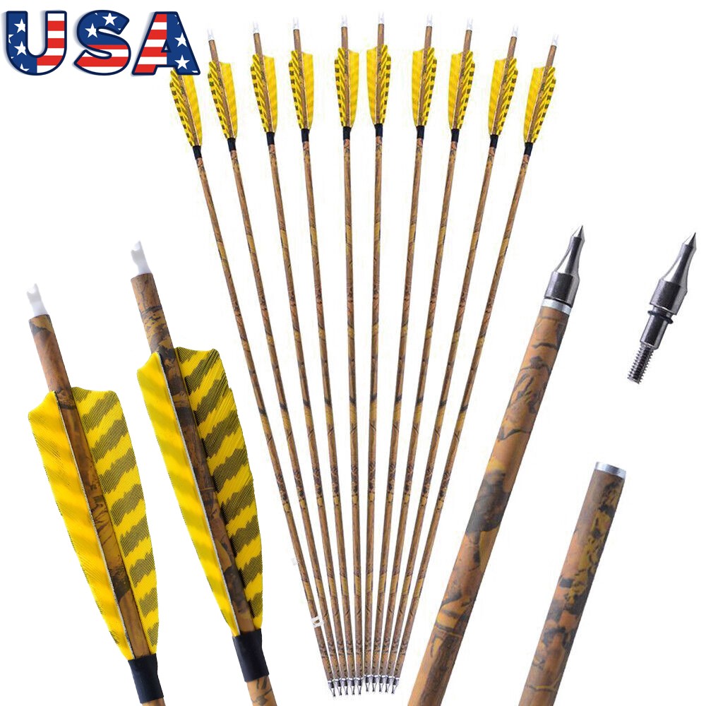 30" Carbon Arrows Camo SP500 Turkey Feather Removable Tips Compound Bow Target
