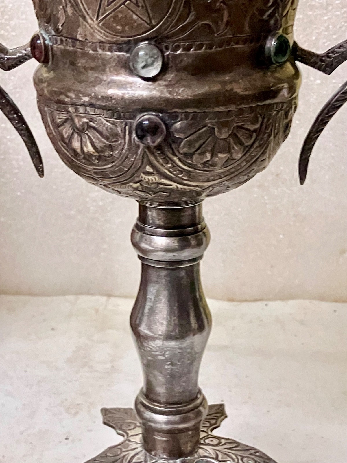 Chalice Carbochons Dragons Pentacle Stars Pentagram Hand Made Silver Plated 13”