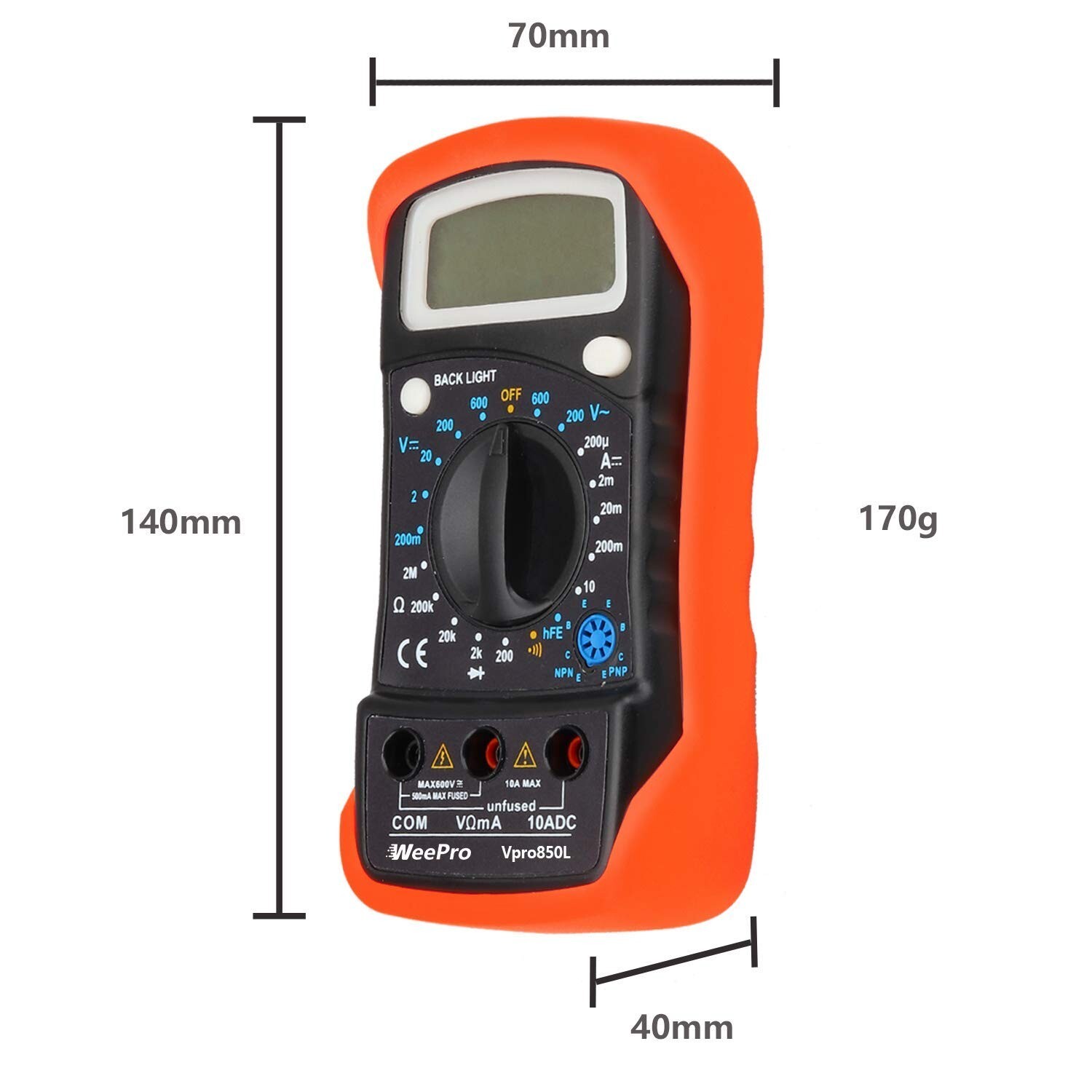 WeePro Vpro850L Digital Multimeter DC AC Voltmeter, Ohm Volt Amp Test Meter, US
