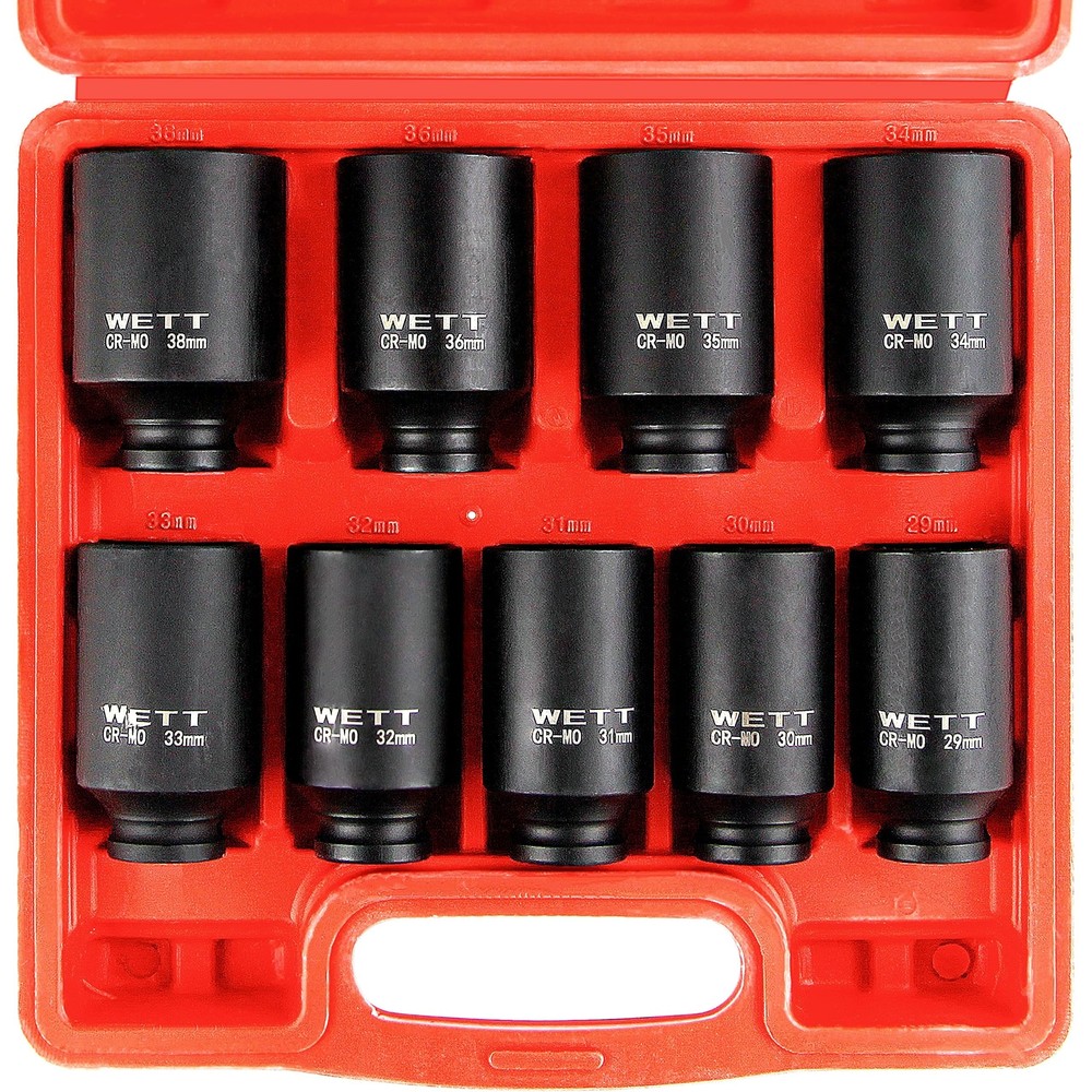 1/2" Drive Deep Impact Socket Set, 9-Piece Spindle Axle Nut Metric 6 Point So...
