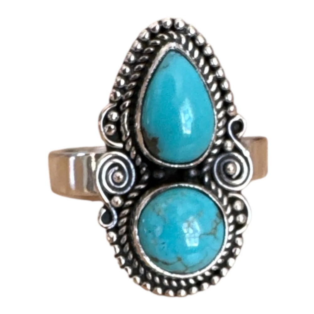 Kingman Turquoise Solid 925 Sterling Silver Ring 6.5