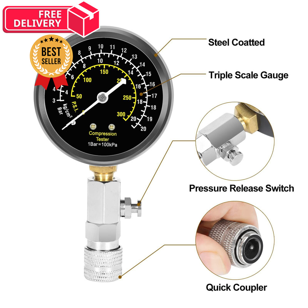 BETOOLL 13pcs Compression Tester with Spark Plug - 300PSI Normal
