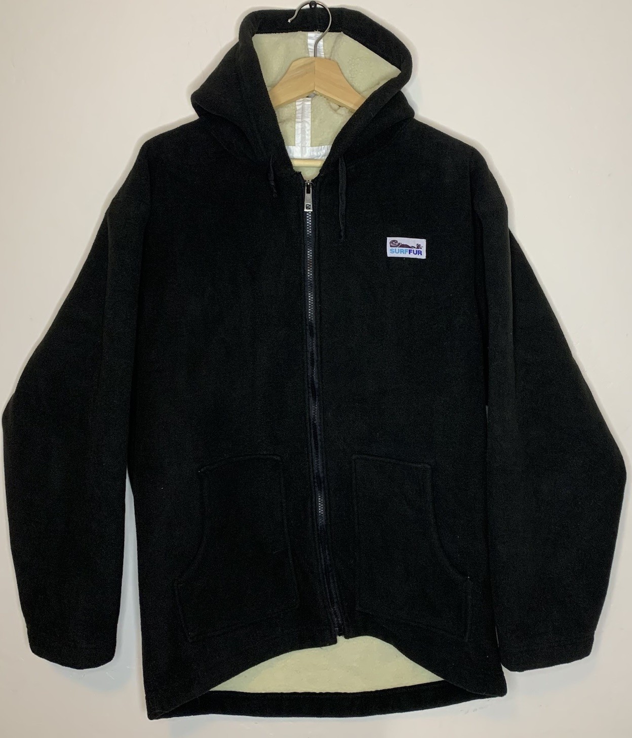 Surf Fur SurfCheck Jacket Coat Hoodie Waterproof Warm Size M Unisex Black Fleece